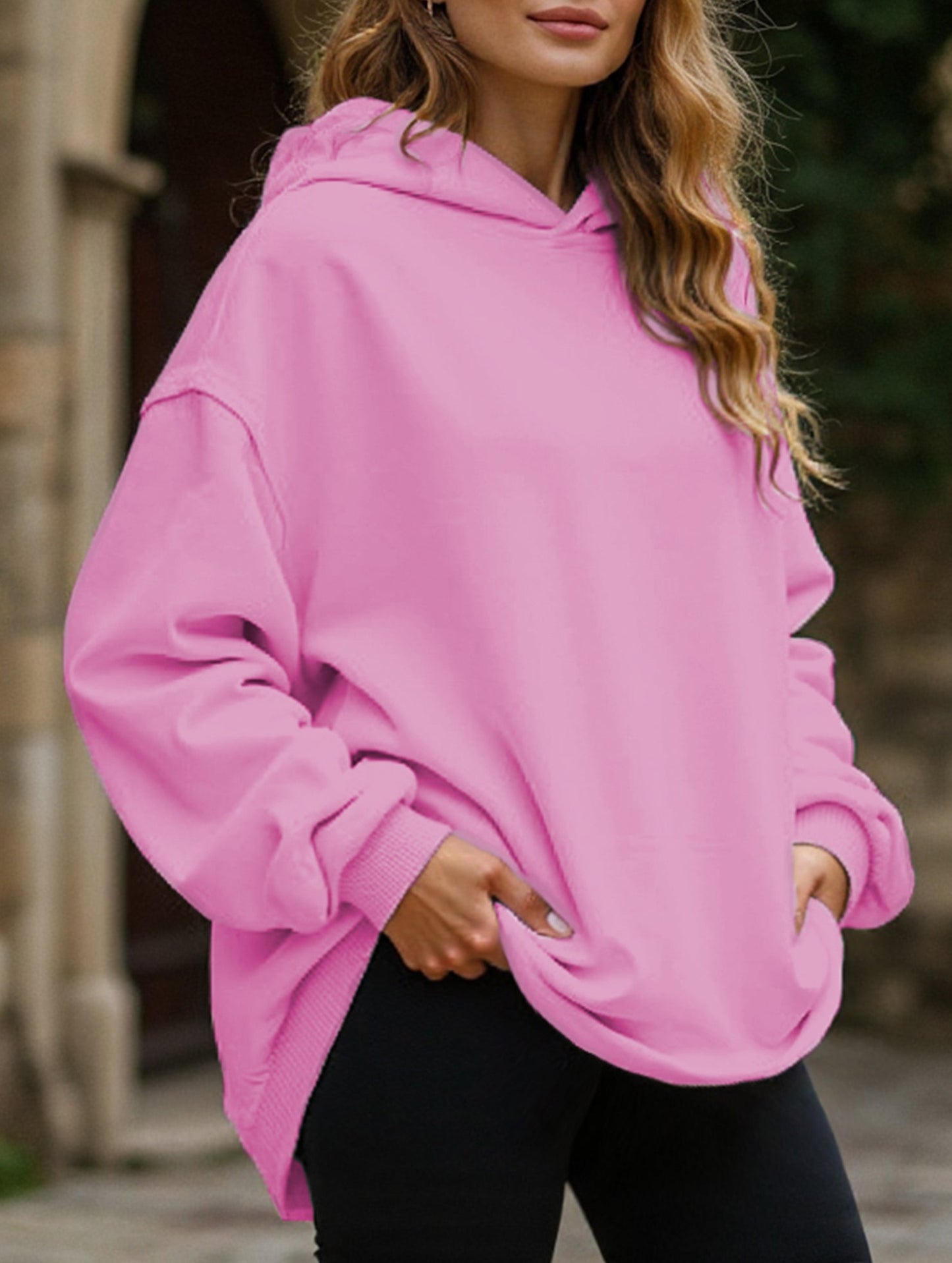 Oversized loose fleece hooded sweatshirt