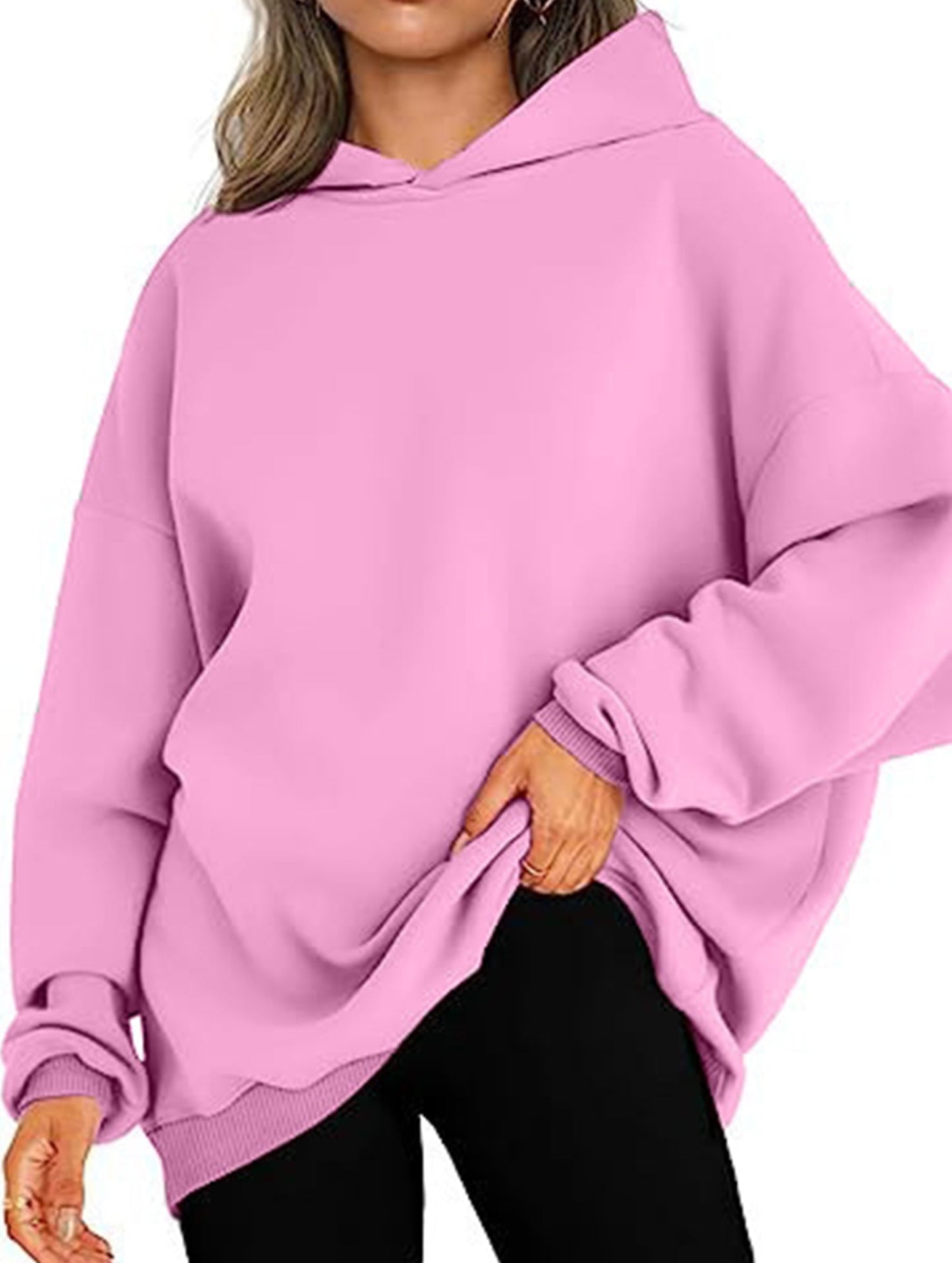 Oversized loose fleece hooded sweatshirt