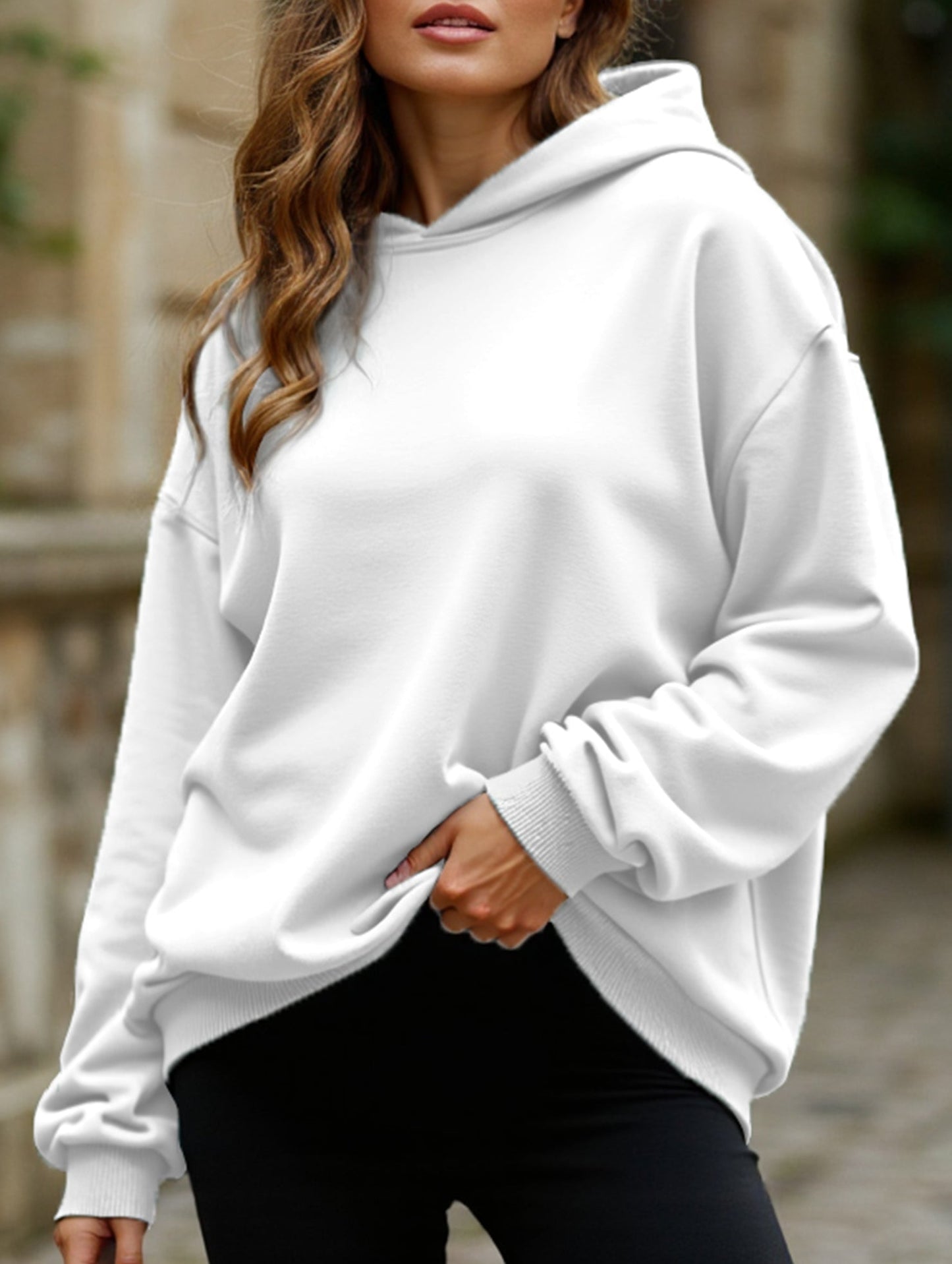 Oversized loose fleece hooded sweatshirt
