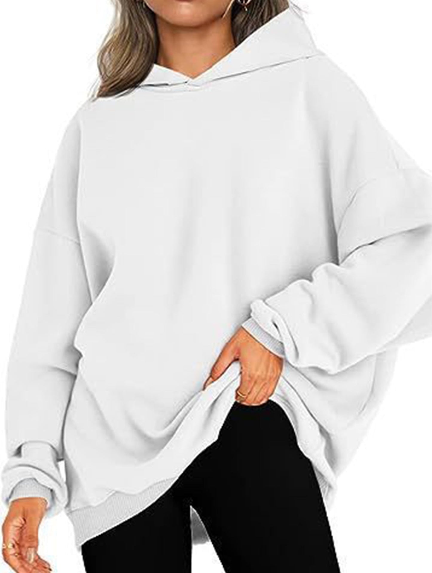 Oversized loose fleece hooded sweatshirt