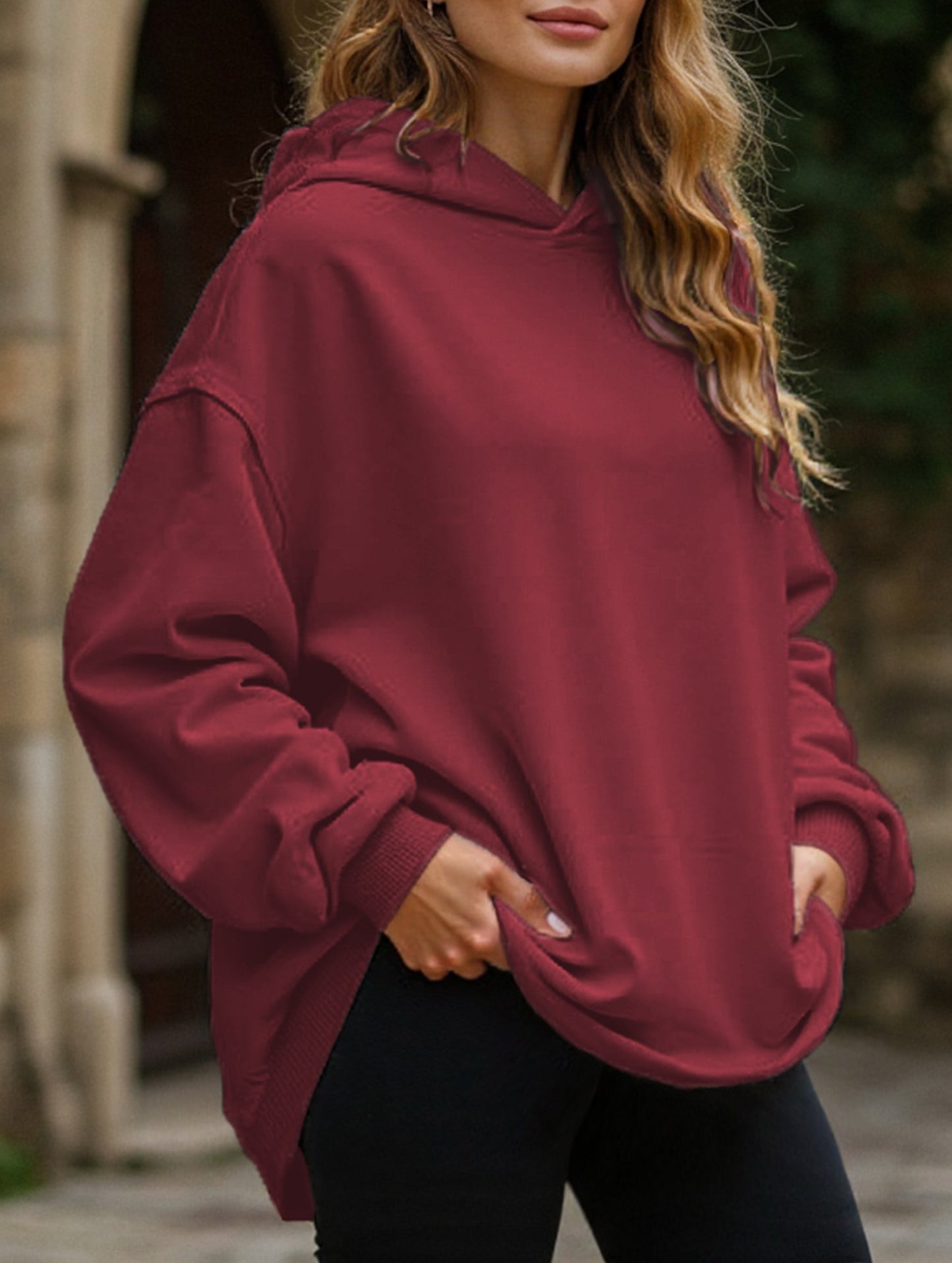 Oversized loose fleece hooded sweatshirt
