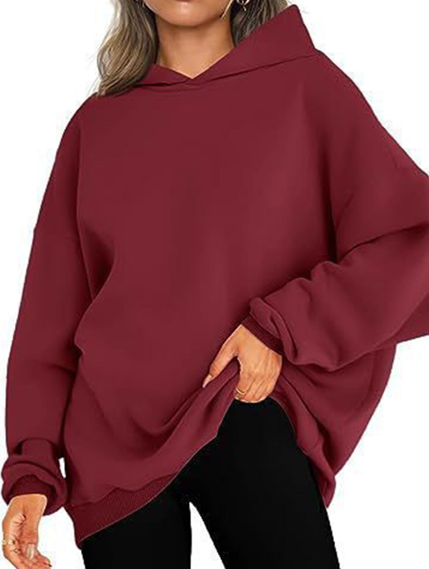 Oversized loose fleece hooded sweatshirt