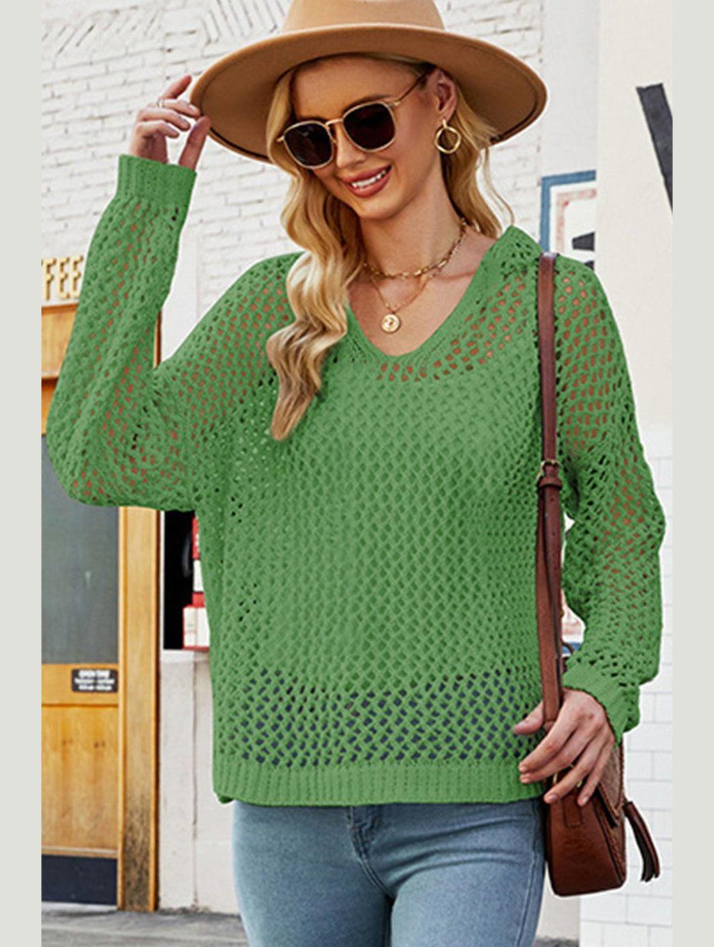 WOMEN HOLLOW OUT KNIT HOODIE SWEATER