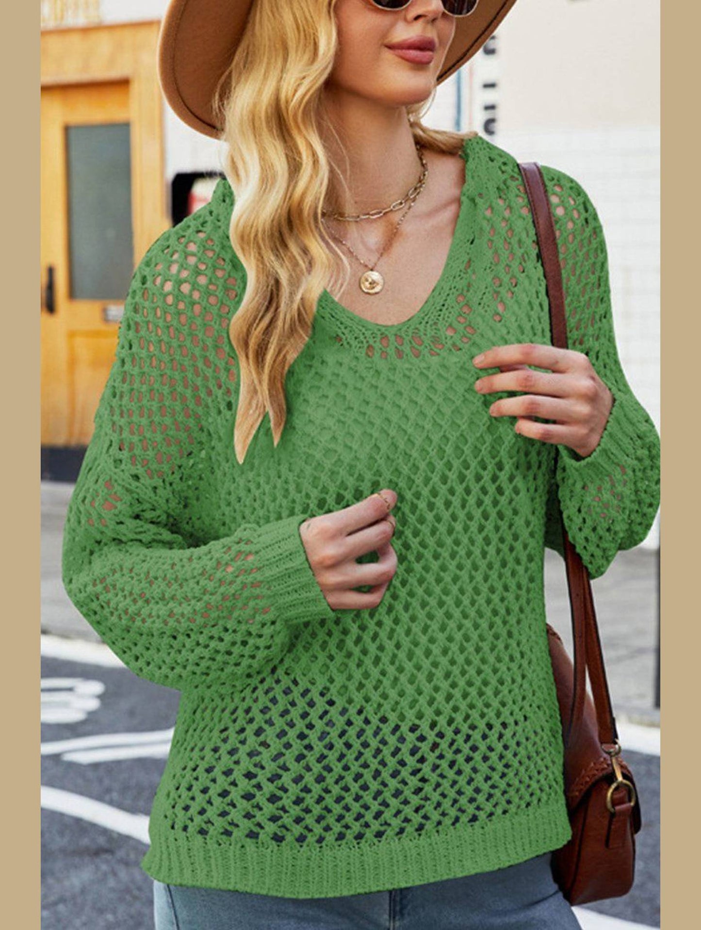 WOMEN HOLLOW OUT KNIT HOODIE SWEATER