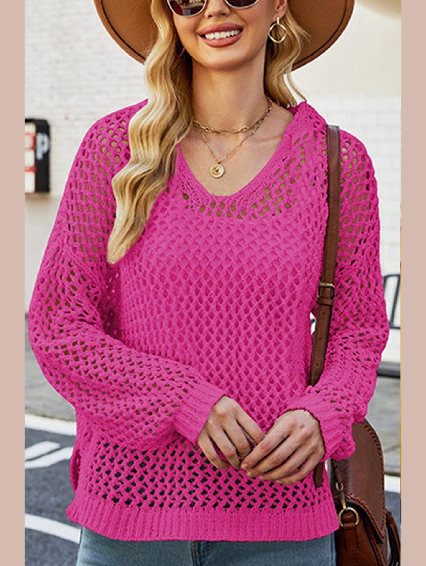 WOMEN HOLLOW OUT KNIT HOODIE SWEATER