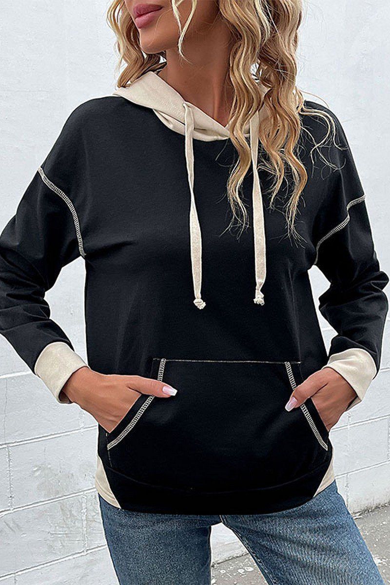 WOMEN SEAM STITCHED KANGAROO POCKET HOODIE