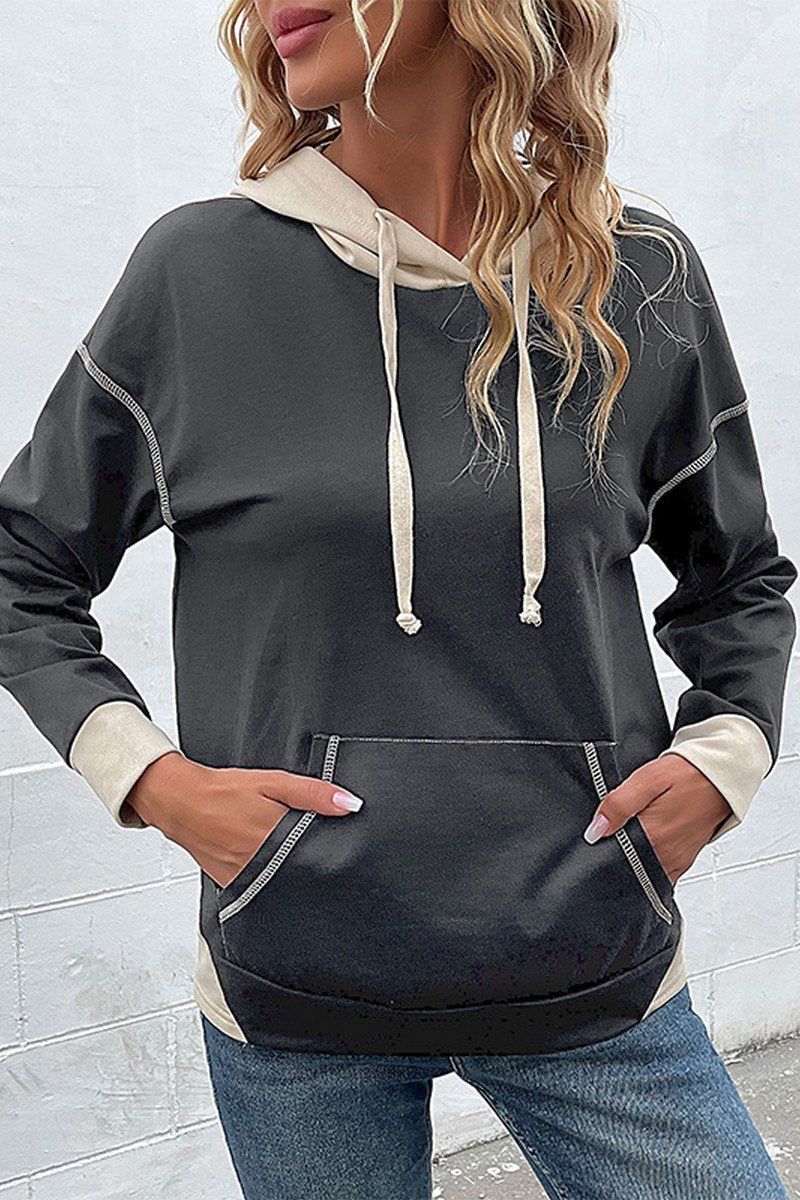 WOMEN SEAM STITCHED KANGAROO POCKET HOODIE
