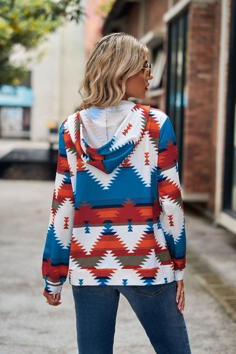 WOMEN AZTEC WESTERN LONG SLEEVE HOODIE ZIP UP