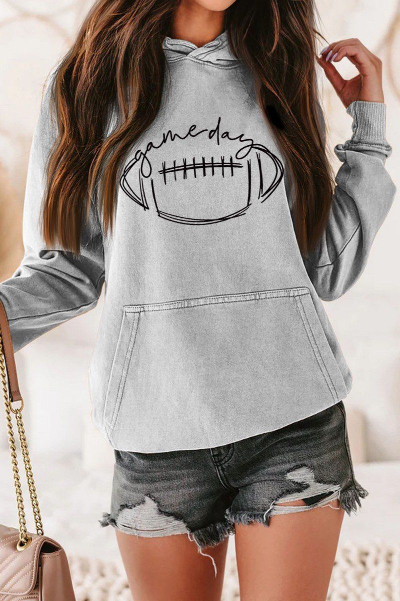 GAME DAY PRINTING LONG SLEEVE HOODIE PULLOVER