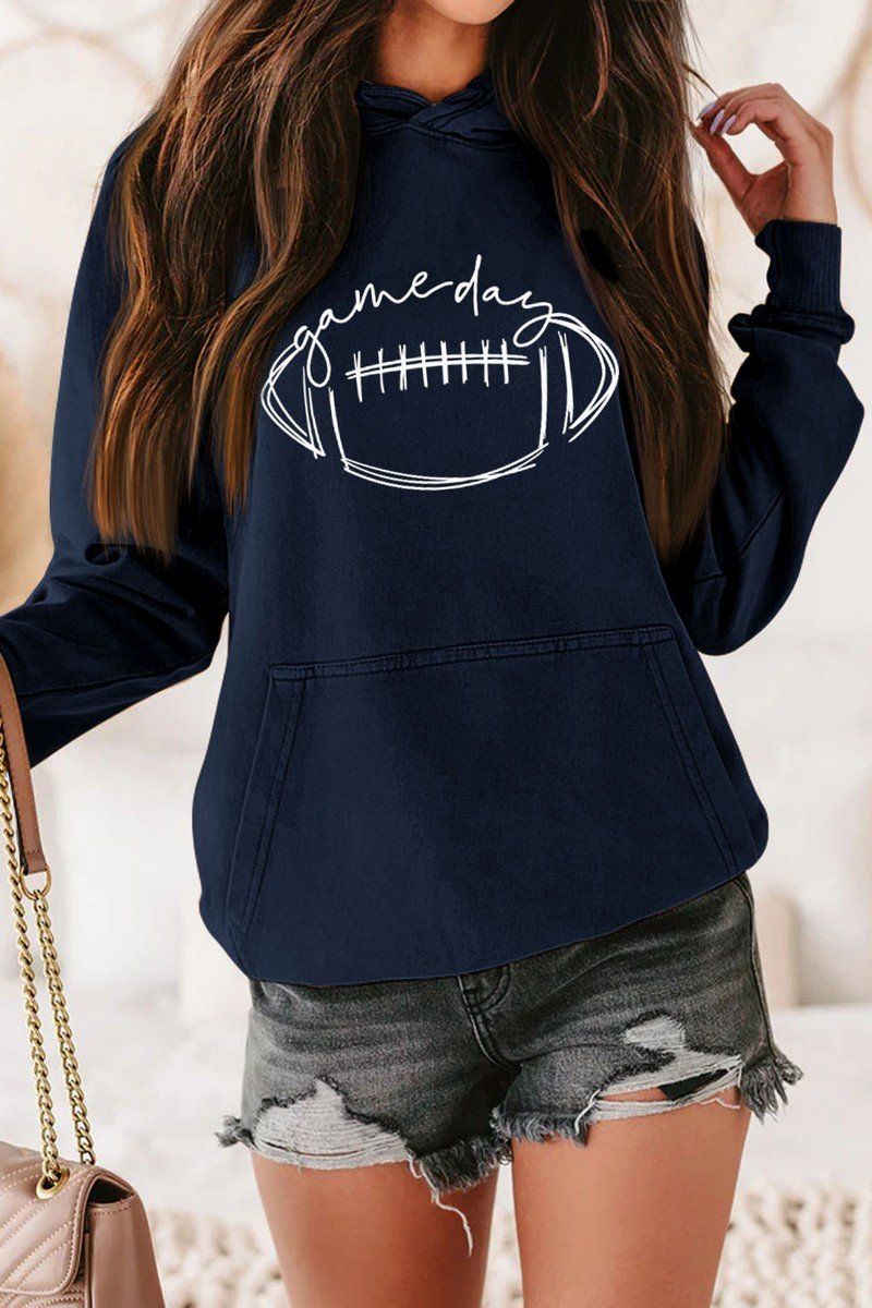 GAME DAY PRINTING LONG SLEEVE HOODIE PULLOVER