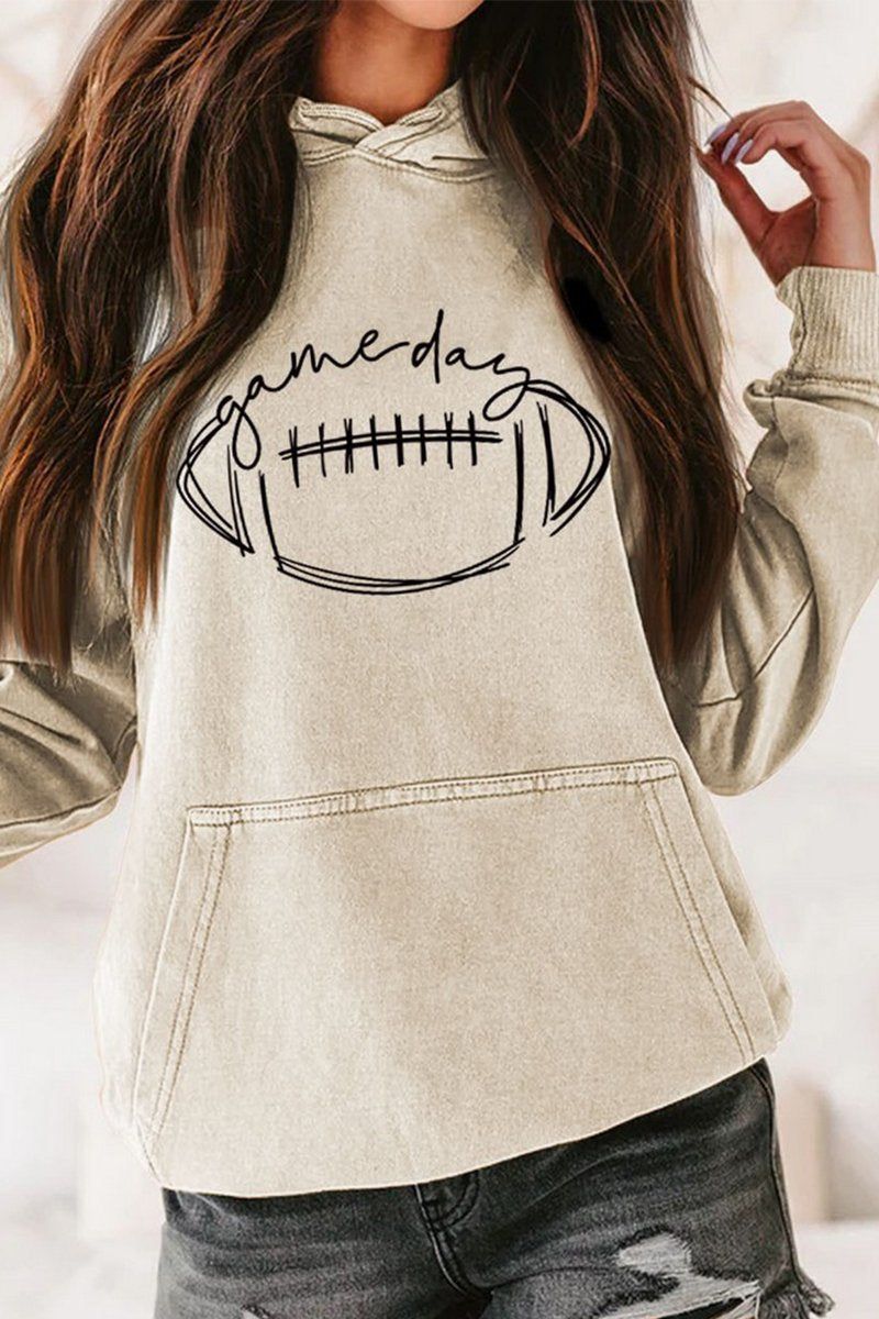 GAME DAY PRINTING LONG SLEEVE HOODIE PULLOVER