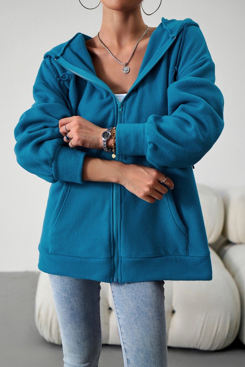 WOMEN OVERSIZED LOOSE FIT ZIP UP HOODIE JACKET
