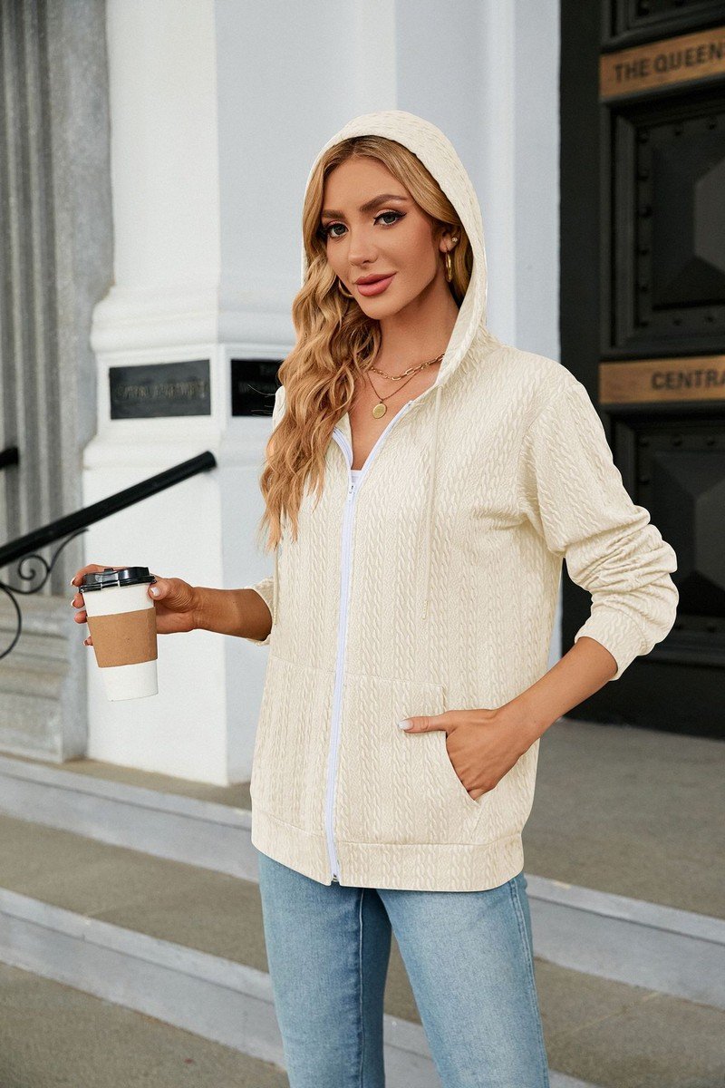 WOMEN HOODED ZIP UP JACKET WITH POCKETS