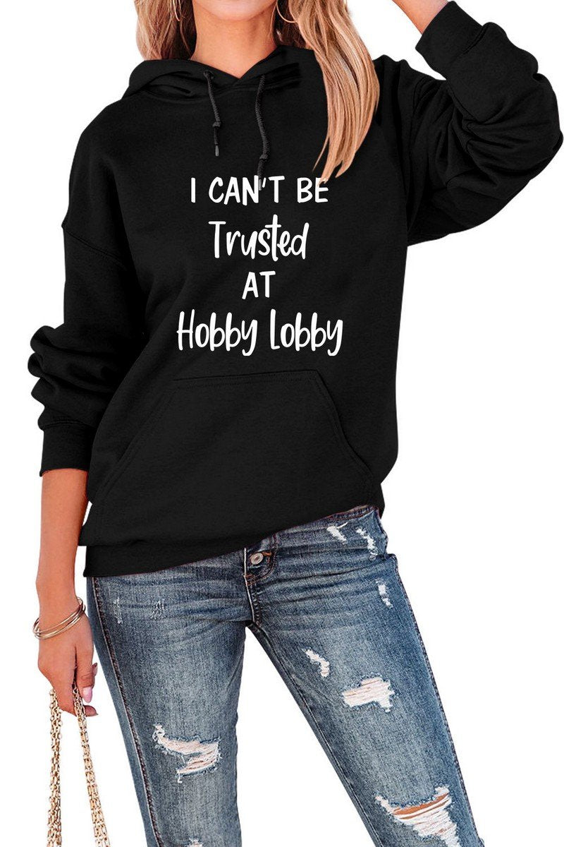 WOMEN LETTERING PRINT HOODED PULLOVER SWEATSHIRTS