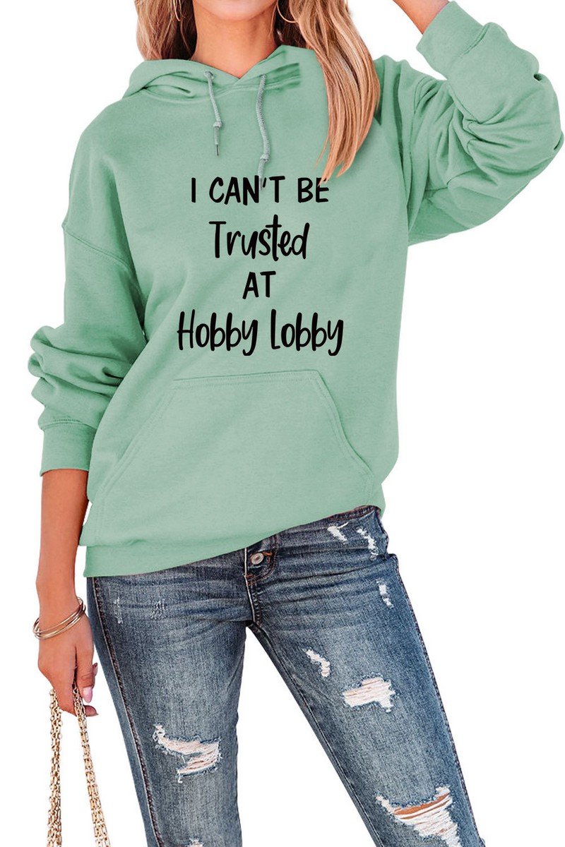 WOMEN LETTERING PRINT HOODED PULLOVER SWEATSHIRTS