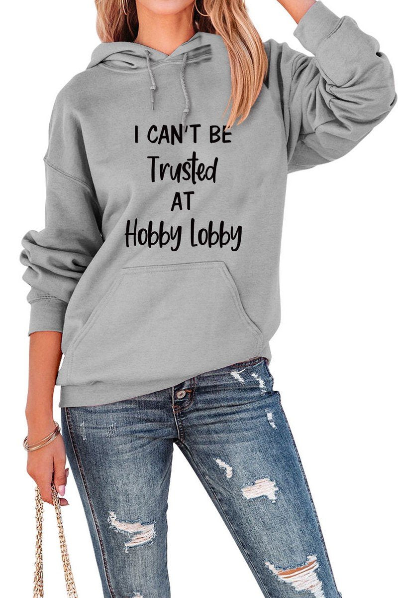 WOMEN LETTERING PRINT HOODED PULLOVER SWEATSHIRTS