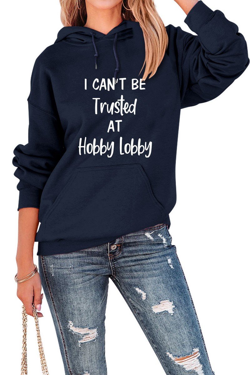 WOMEN LETTERING PRINT HOODED PULLOVER SWEATSHIRTS
