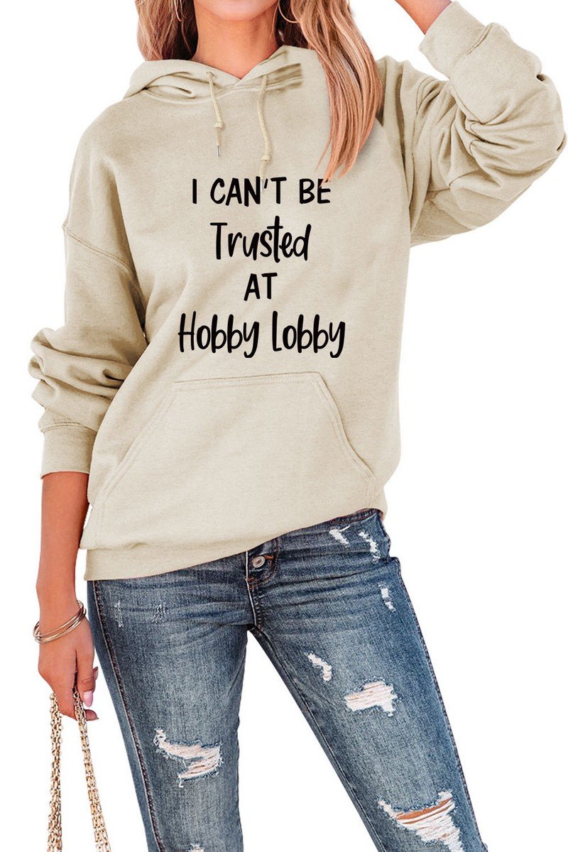 WOMEN LETTERING PRINT HOODED PULLOVER SWEATSHIRTS