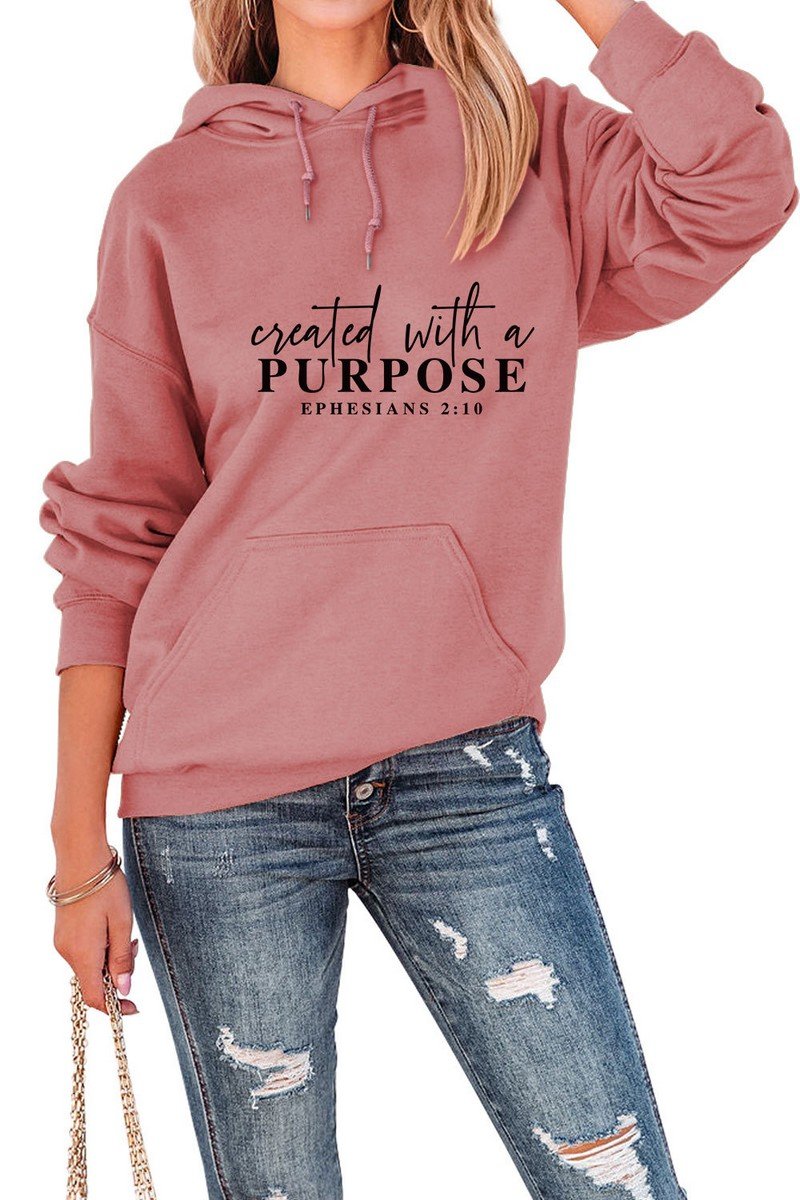 WOMEN LETTERING PRINT HOODED PULLOVER SWEATSHIRTS