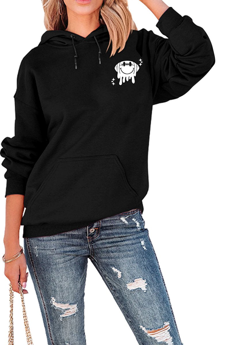 WOMEN GAME DAY PRINTING LONG SLEEVE LOOSE HOODIE