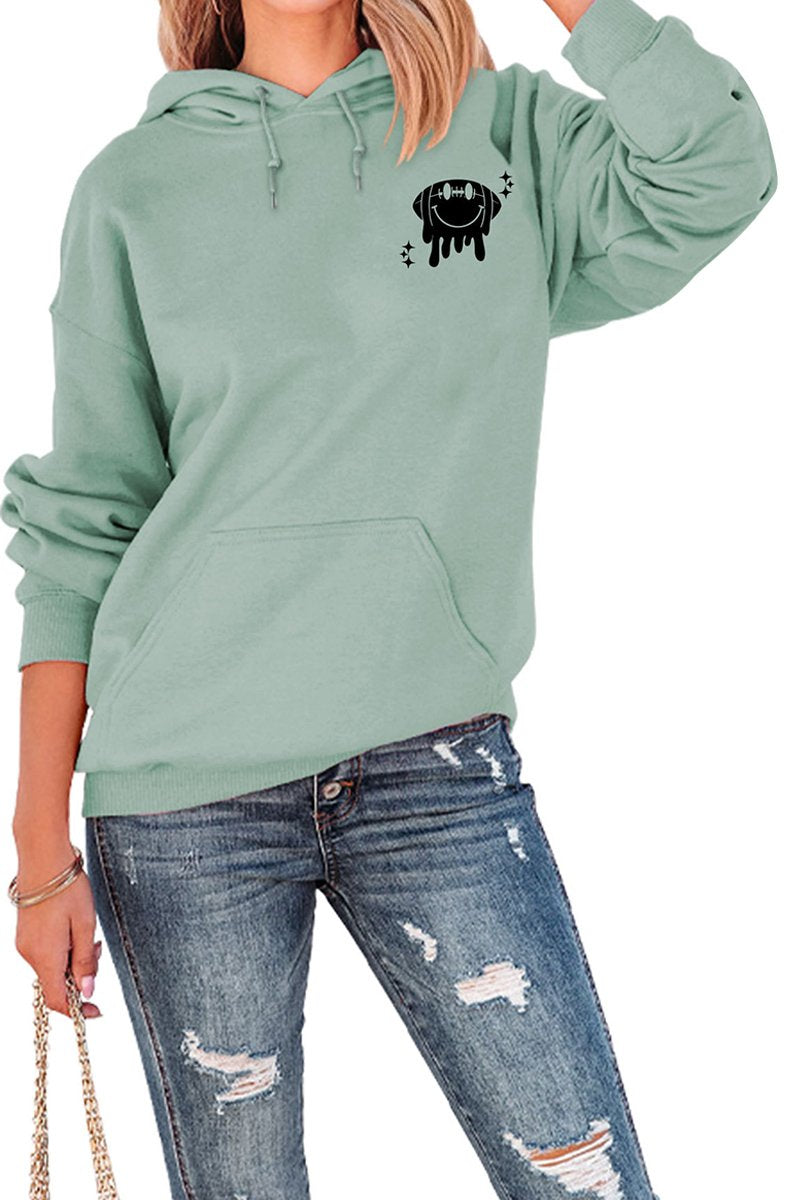WOMEN GAME DAY PRINTING LONG SLEEVE LOOSE HOODIE