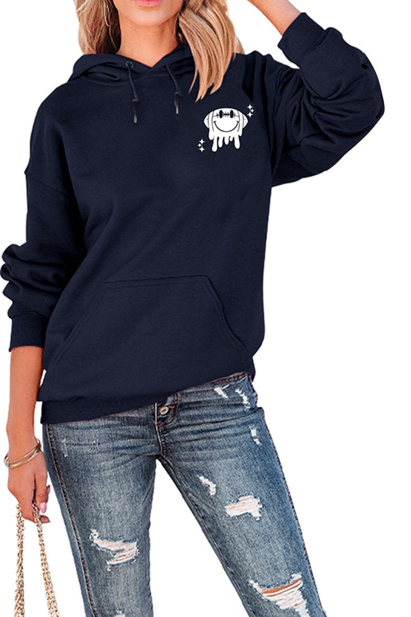 WOMEN GAME DAY PRINTING LONG SLEEVE LOOSE HOODIE