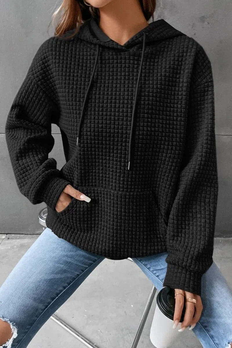 WOMEN'S HOODIE SWEATSHIRT PULLOVER TEXTURED VINTAGE FASHION BASIC DRAWSTRING FRONT POCKET CASUAL HOODIE LONG SLEEVE TOP MICRO-ELASTIC