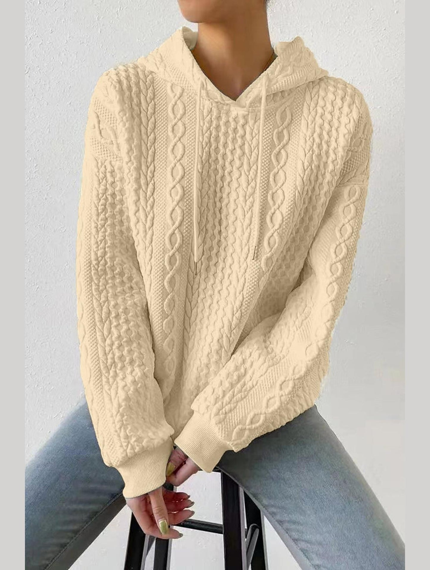 WOMEN'S HOODIE SWEATSHIRT PULLOVER TEXTURED VINTAGE FASHION BASIC DRAWSTRING COLOR STREET CASUAL HOODIE LONG SLEEVE TOP MICRO-ELASTIC