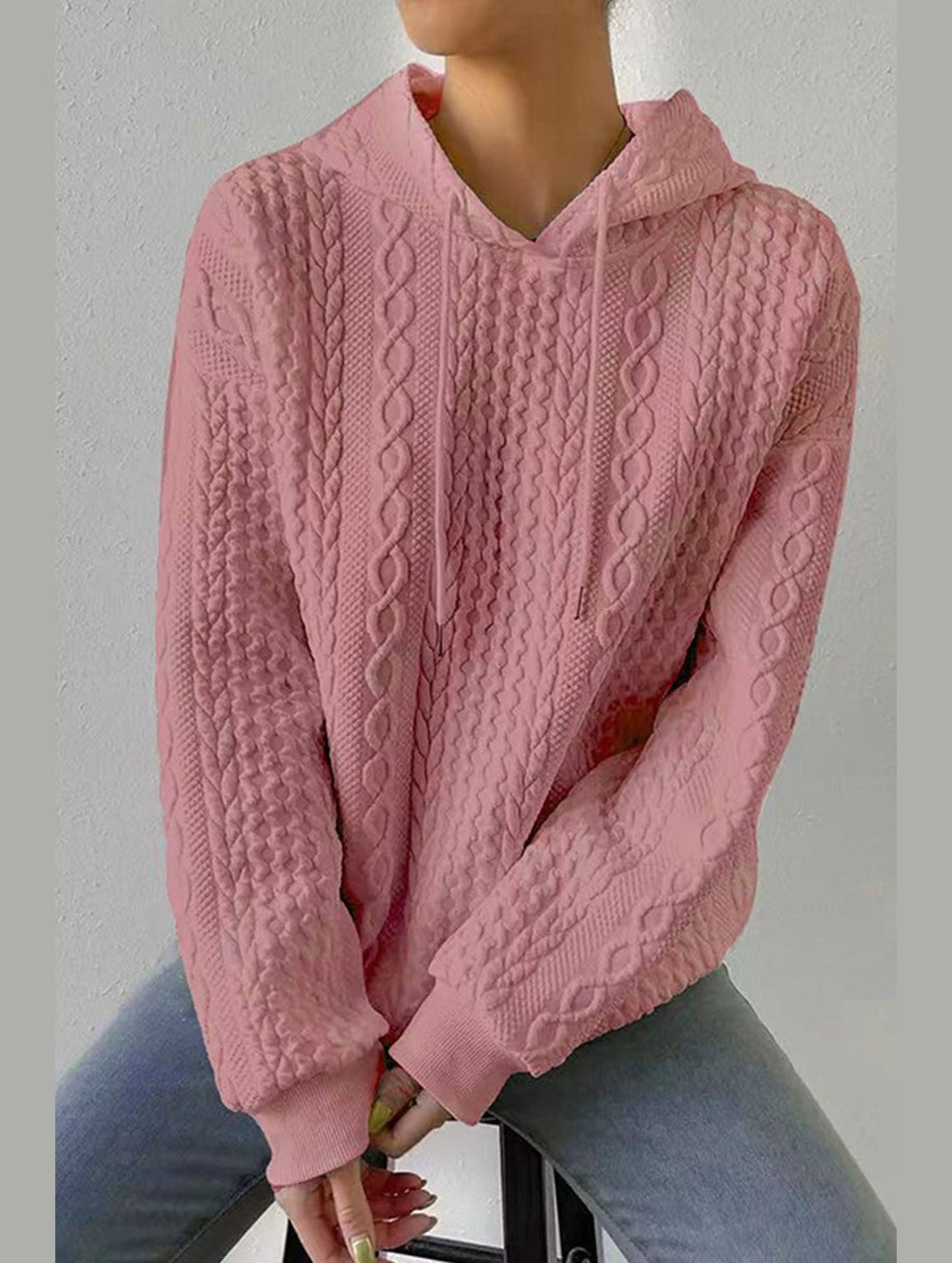 WOMEN'S HOODIE SWEATSHIRT PULLOVER TEXTURED VINTAGE FASHION BASIC DRAWSTRING COLOR STREET CASUAL HOODIE LONG SLEEVE TOP MICRO-ELASTIC