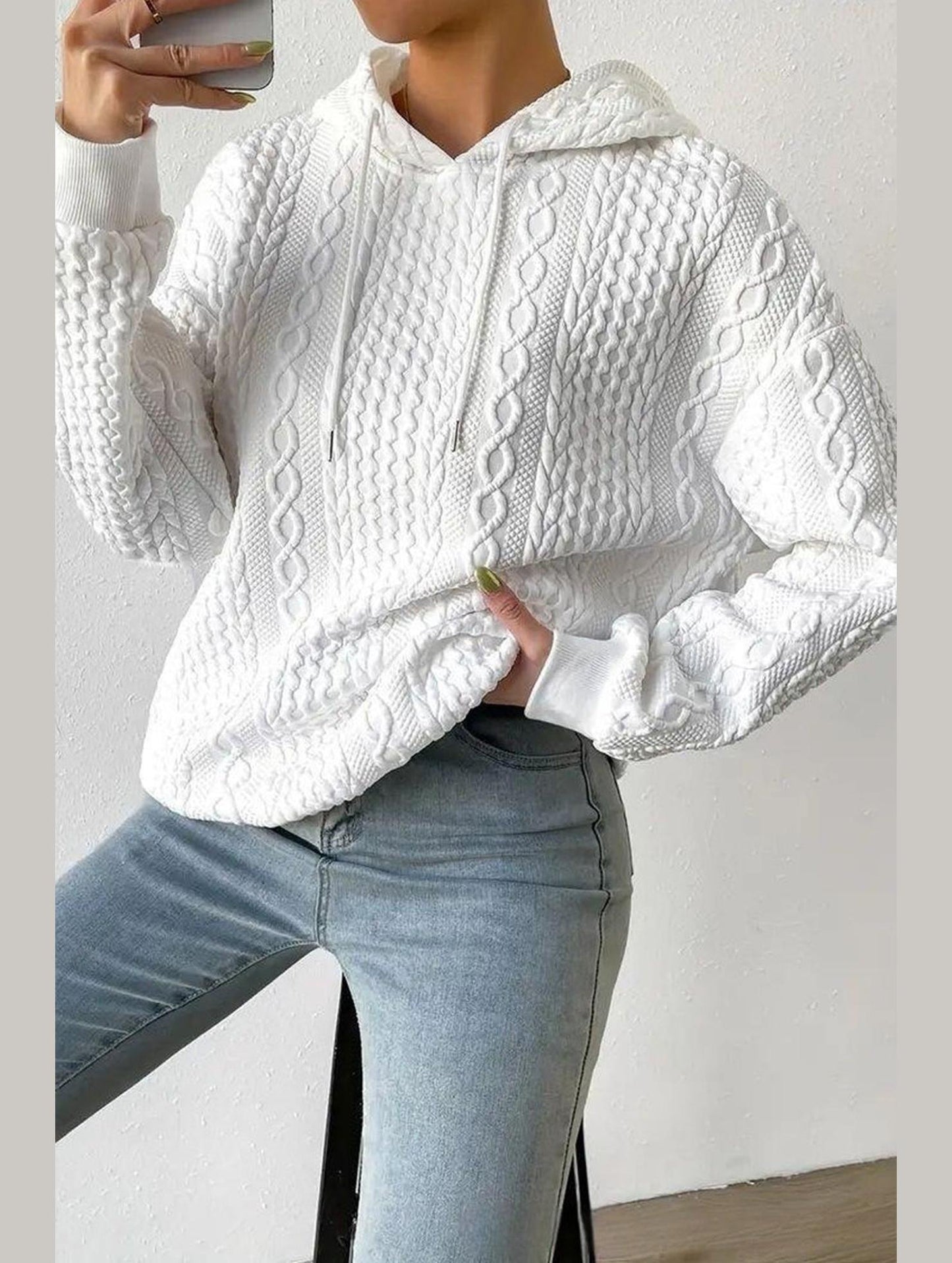 WOMEN'S HOODIE SWEATSHIRT PULLOVER TEXTURED VINTAGE FASHION BASIC DRAWSTRING COLOR STREET CASUAL HOODIE LONG SLEEVE TOP MICRO-ELASTIC