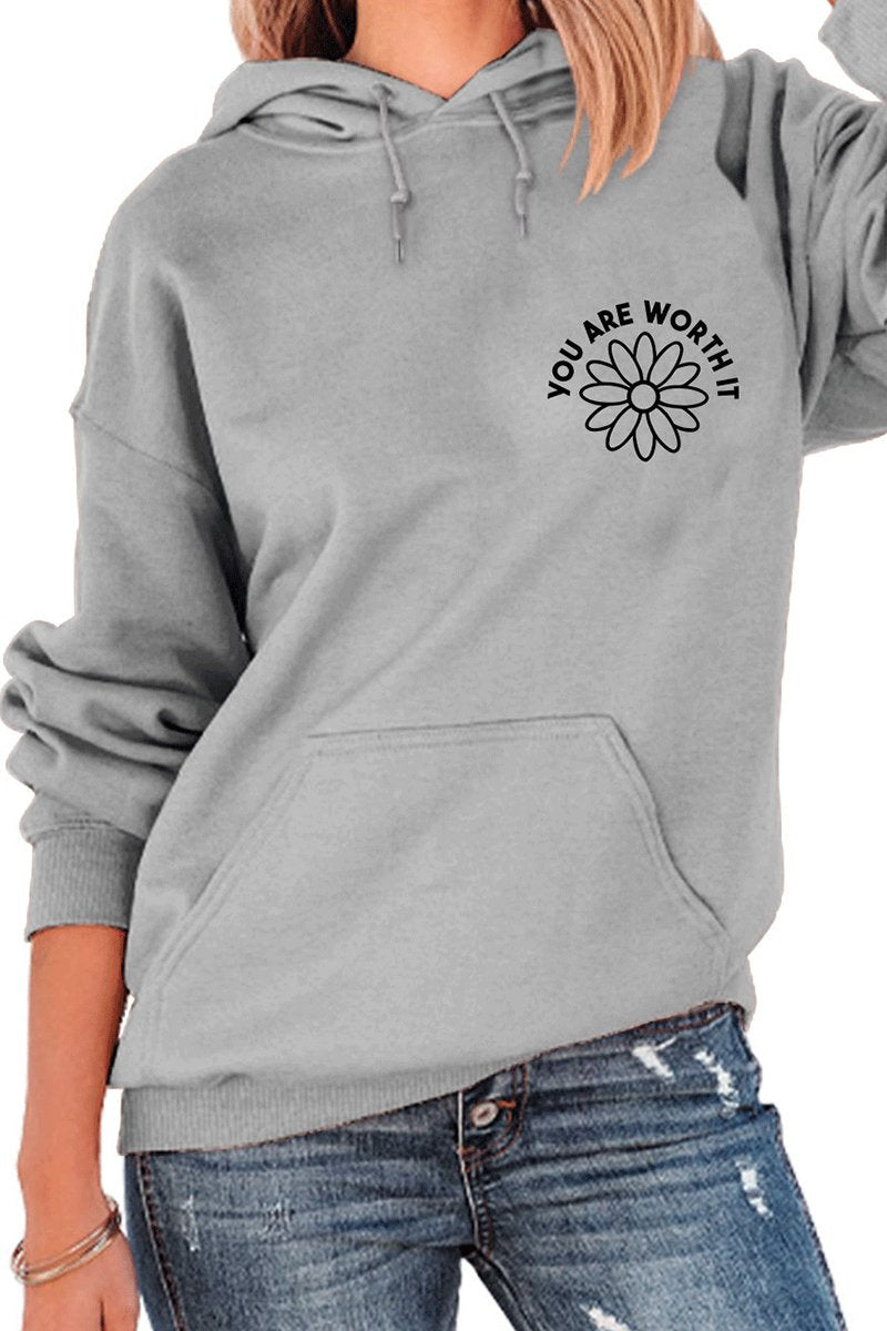 WOMEN FLOWER PATTEN HOODED SWEATSHIRT