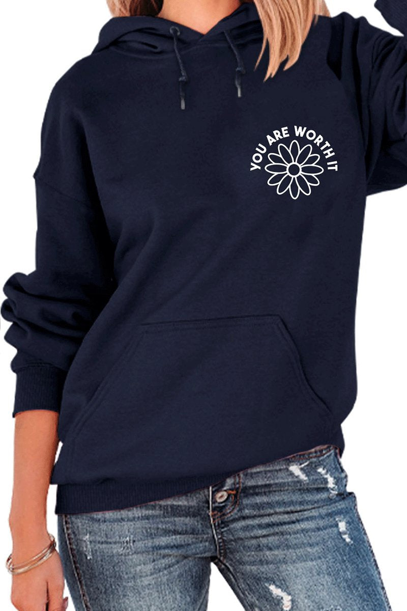 WOMEN FLOWER PATTEN HOODED SWEATSHIRT