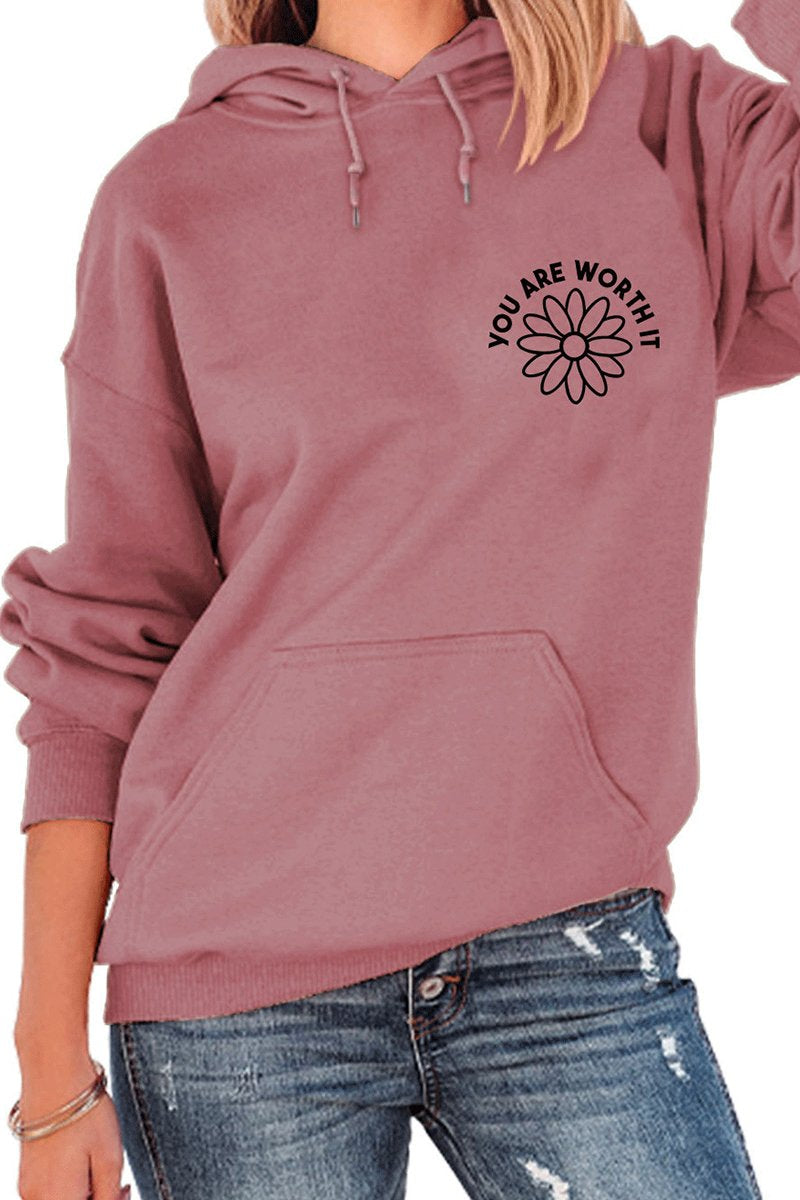 WOMEN FLOWER PATTEN HOODED SWEATSHIRT