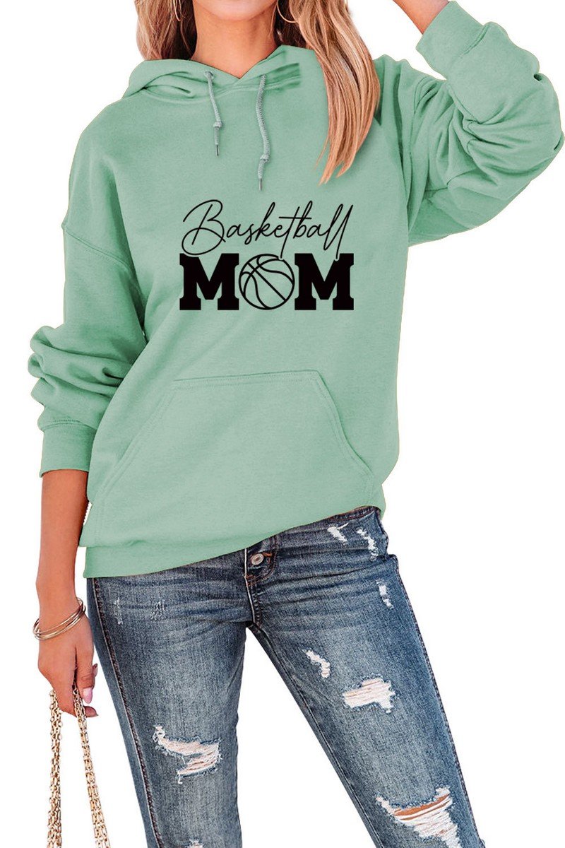 WOMEN BASKETBALL PRINT LOOSE HOODED SWEATSHIRT