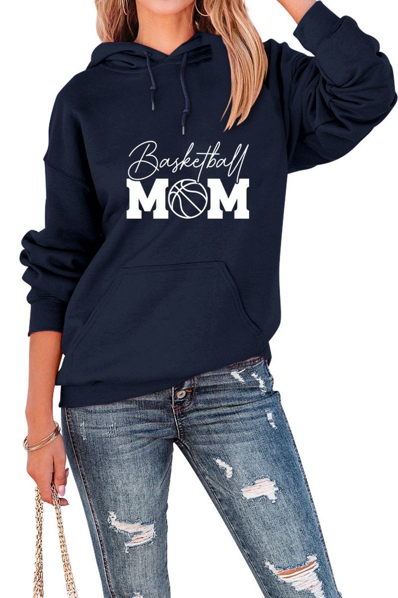 WOMEN BASKETBALL PRINT LOOSE HOODED SWEATSHIRT