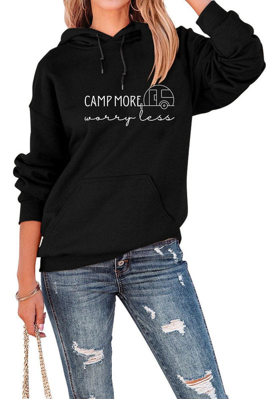 WOMEN LETTER PRINT LOOSE HOODED SWEATSHIRT