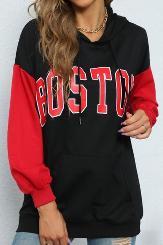 WOMEN LETTER PRINTING LONG SLEEVE CASUAL HOODIE