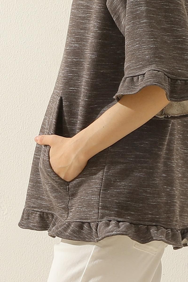 3/4 SLEEVE HOODIE SWEATSHIRT WITH KANGAROO POCKET - Doublju