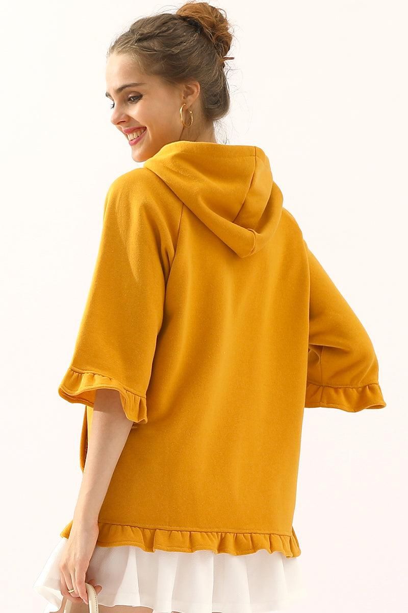 3/4 SLEEVE HOODIE SWEATSHIRT WITH KANGAROO POCKET - Doublju