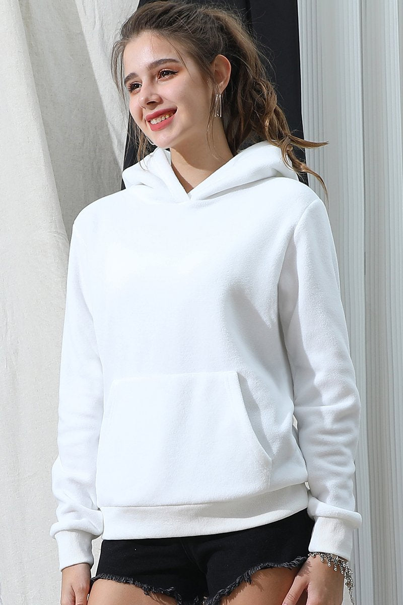 SOLID SWEATSHIRT FLEECE HOODIE WITH KANGAROO POCKET