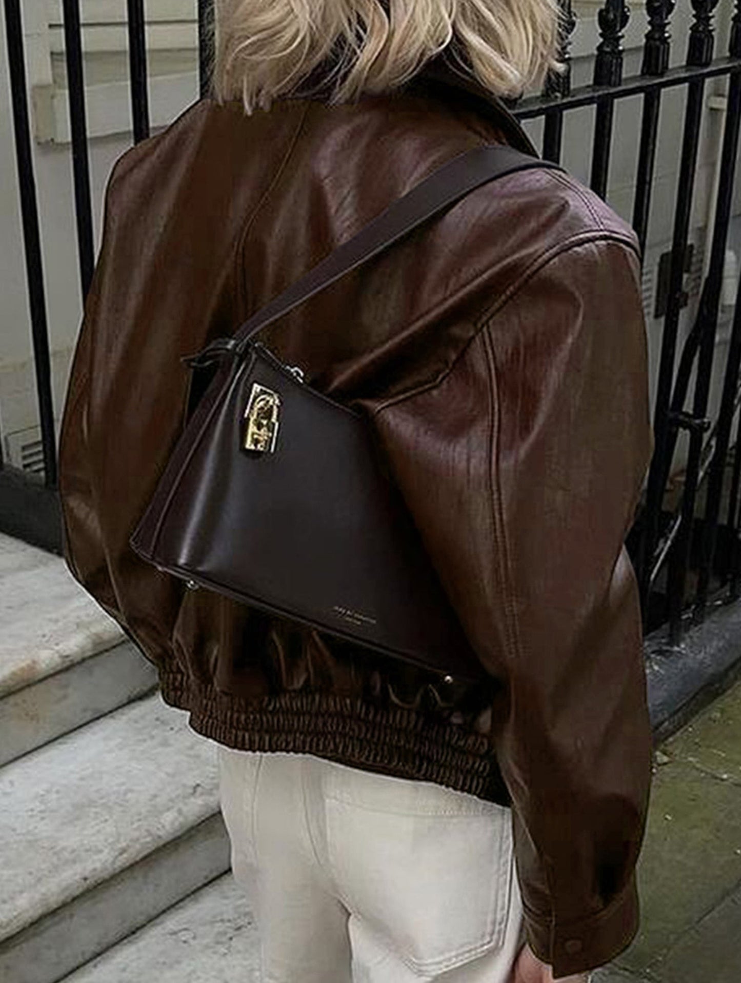 Casual holiday style long-sleeved leather jacket