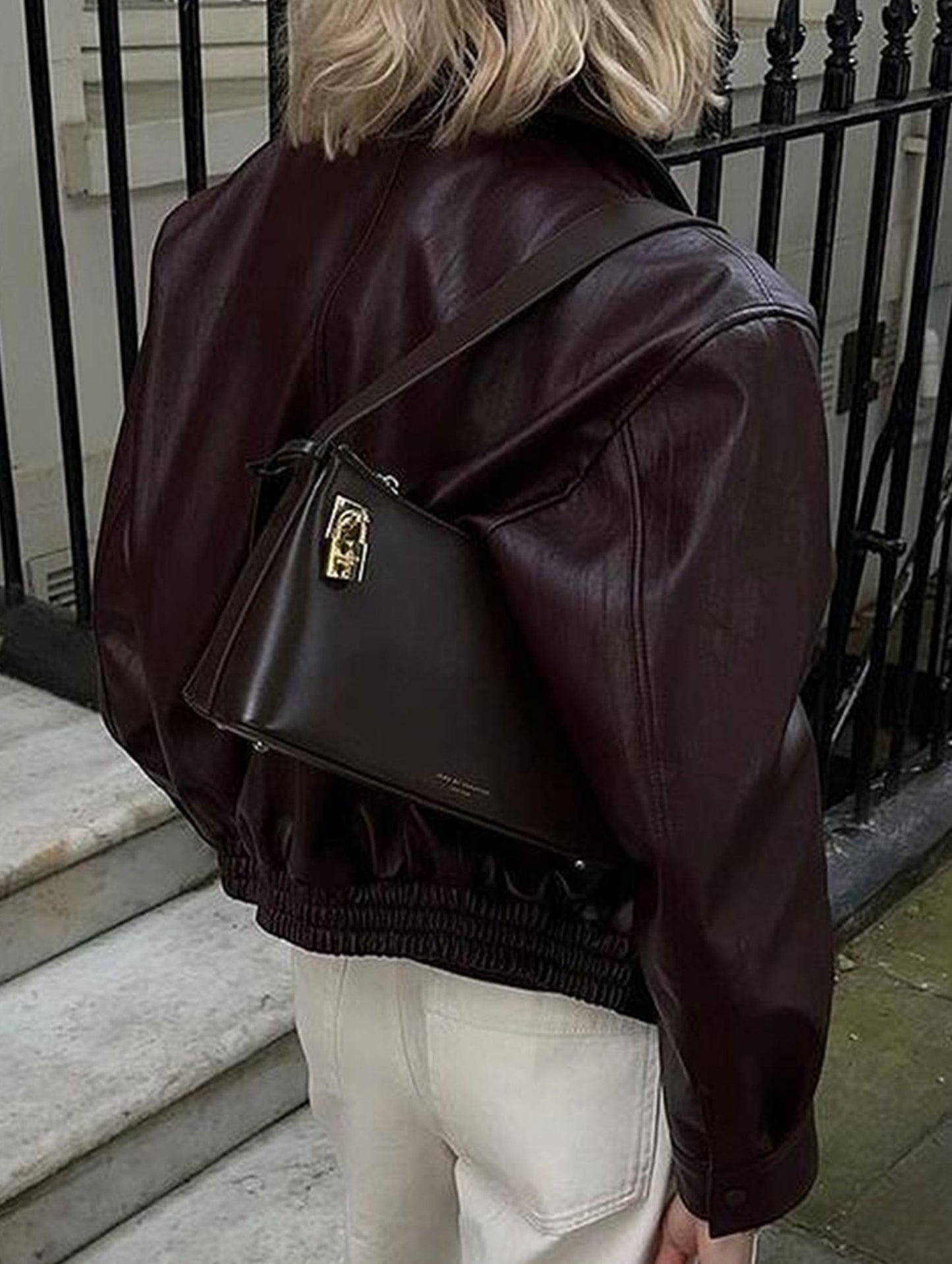 Casual holiday style long-sleeved leather jacket