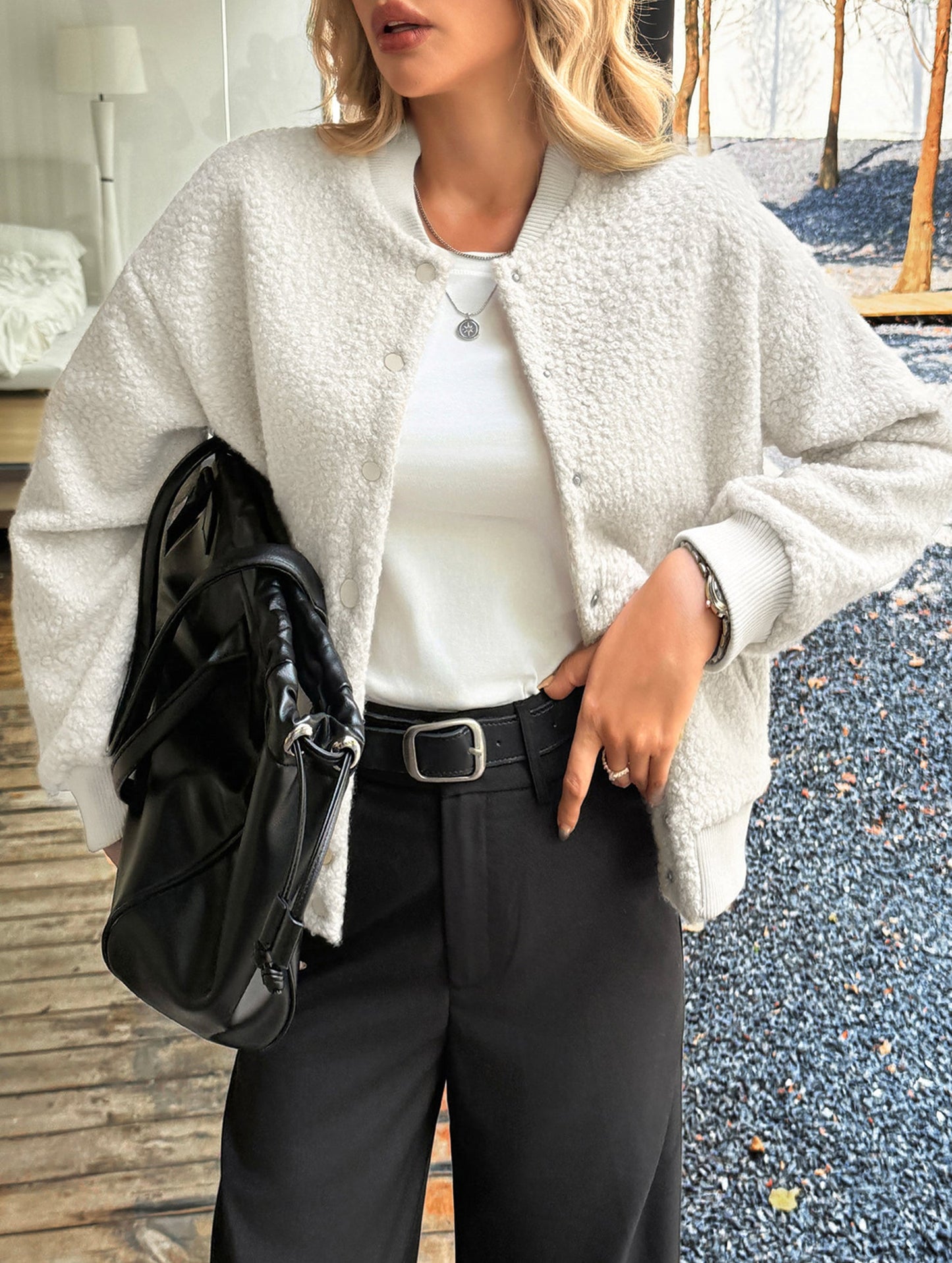 Casual Cropped Button Long Sleeve Jacket