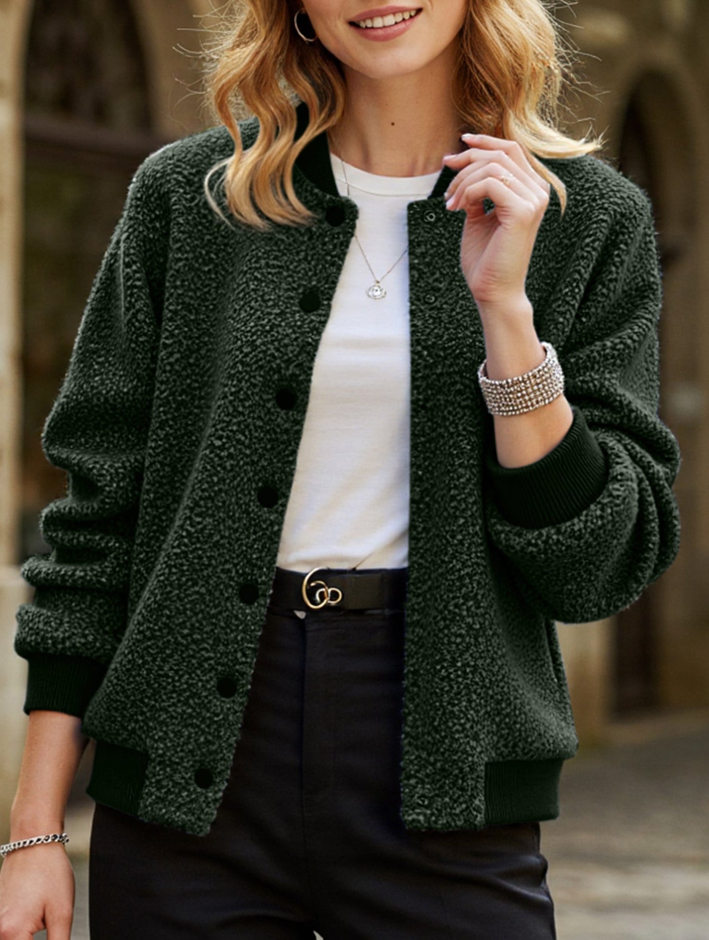 Casual Cropped Button Long Sleeve Jacket