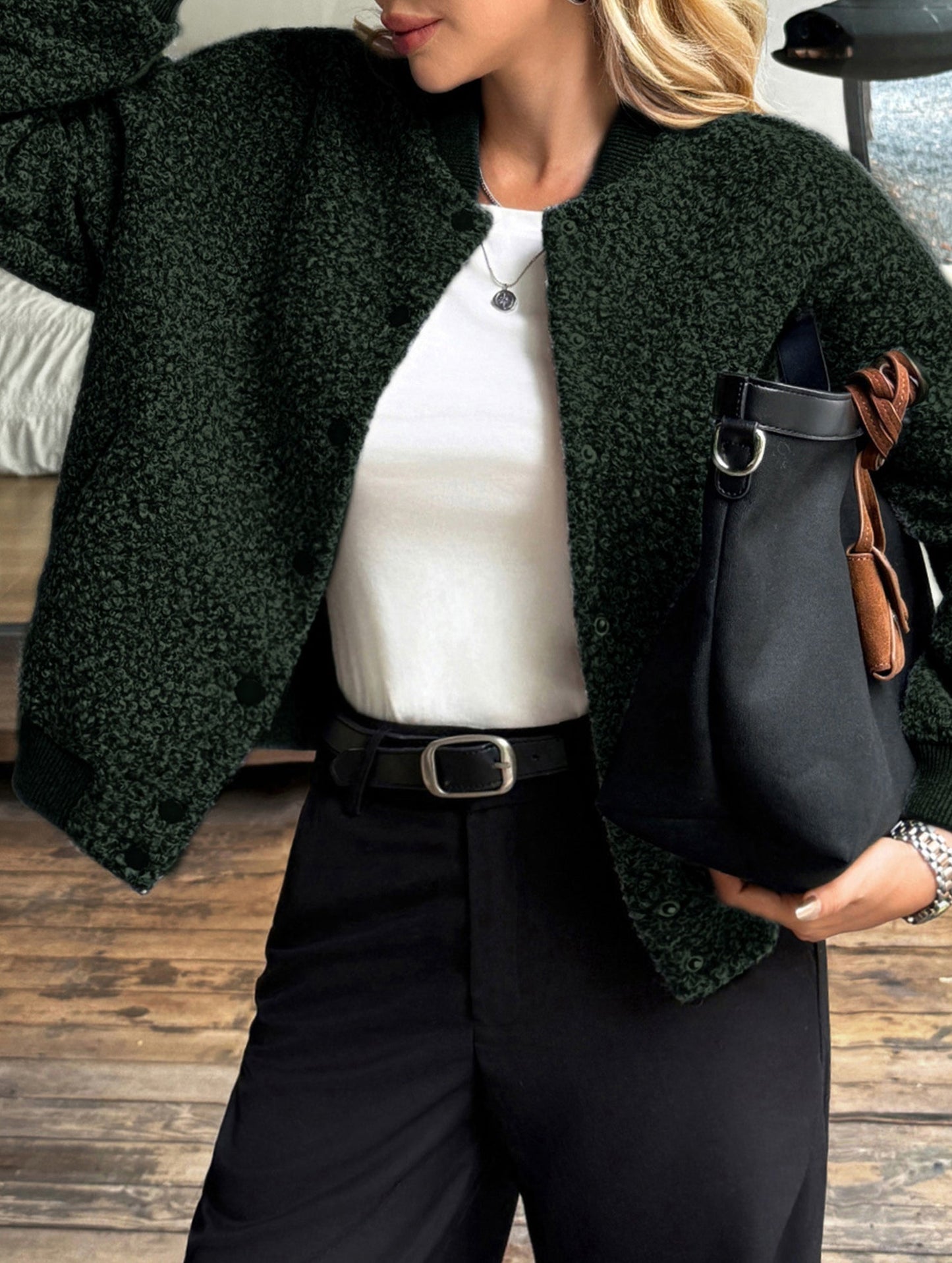 Casual Cropped Button Long Sleeve Jacket