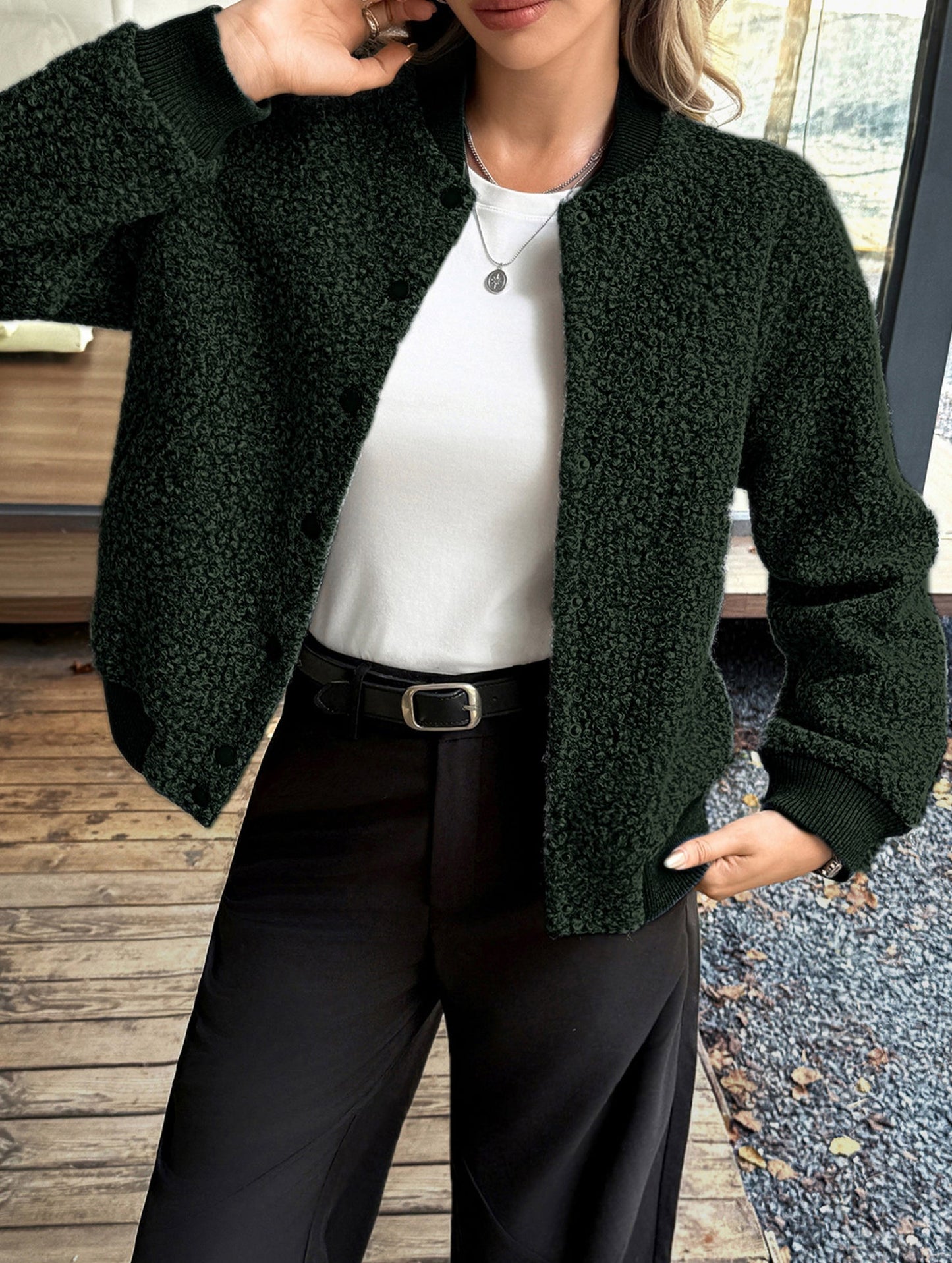 Casual Cropped Button Long Sleeve Jacket