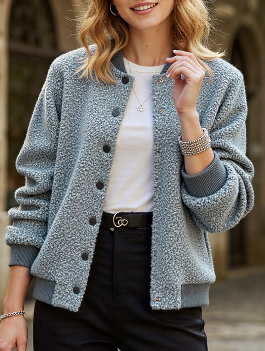 Casual Cropped Button Long Sleeve Jacket