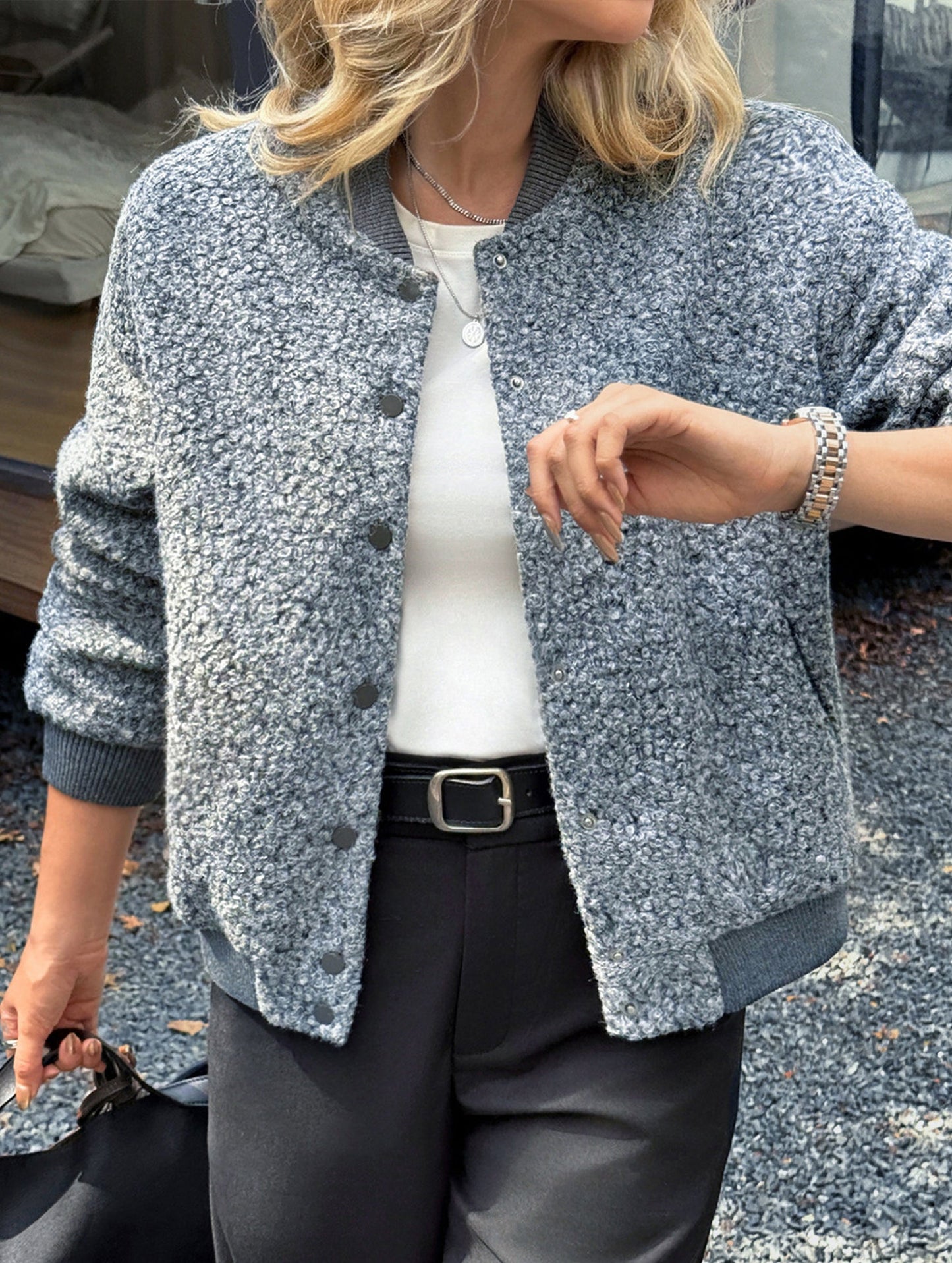 Casual Cropped Button Long Sleeve Jacket