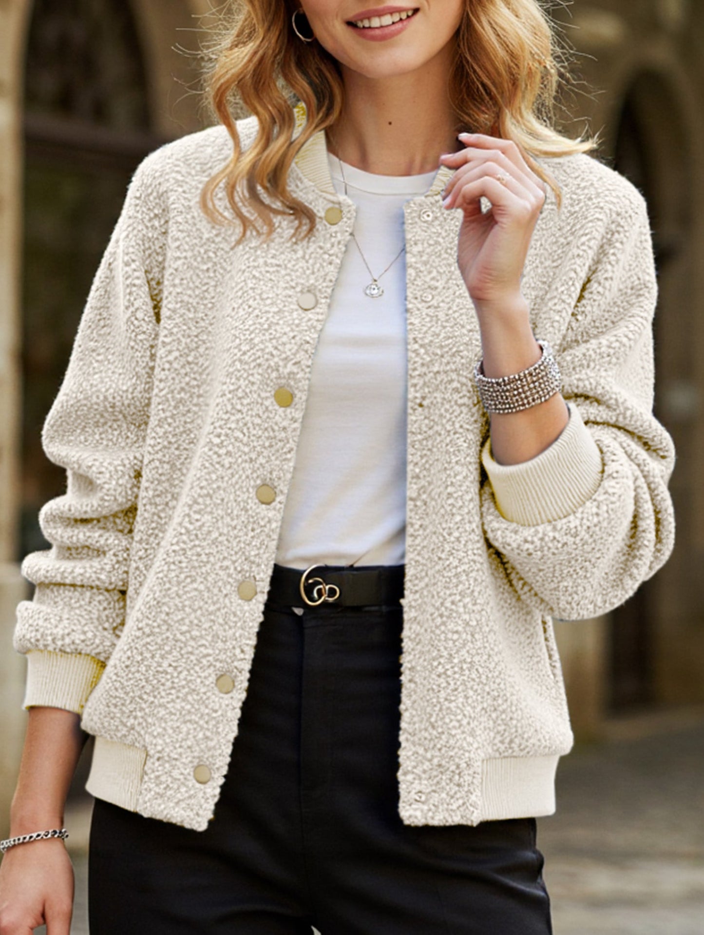 Casual Cropped Button Long Sleeve Jacket