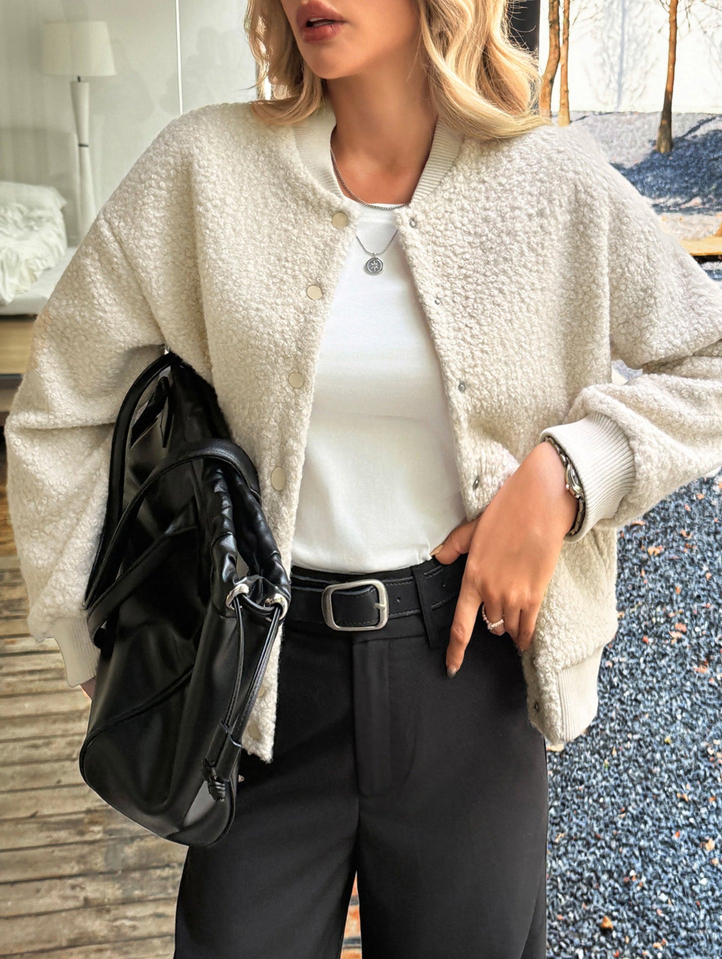 Casual Cropped Button Long Sleeve Jacket